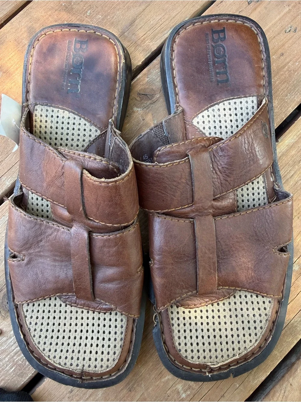 Born men's brown leather slip-on sandals